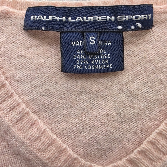 Ralph Lauren Sport Small Pink V Neck Long Sleeve Sweater Wool Cashmere Blend - Picture 6 of 6